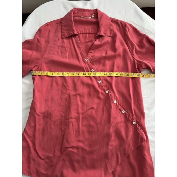 Soft Surroundings Asymmetric Button Roll Tab Blouse Womens Size XL Coral Boho - Picture 6 of 8